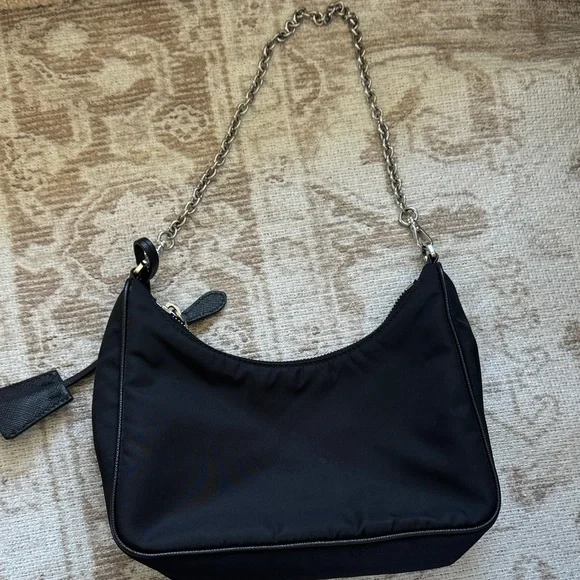 Prada Black Nylon Shoulder Bag with Silver Chain - Picture 7 of 7
